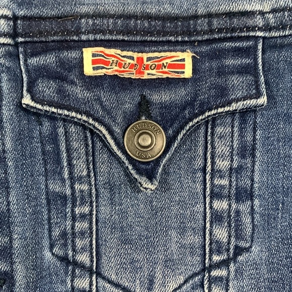 Hudson Fray Hem Sherpa Collar Medium Wash Stretch Denim Jacket Girls size M - Picture 2 of 10